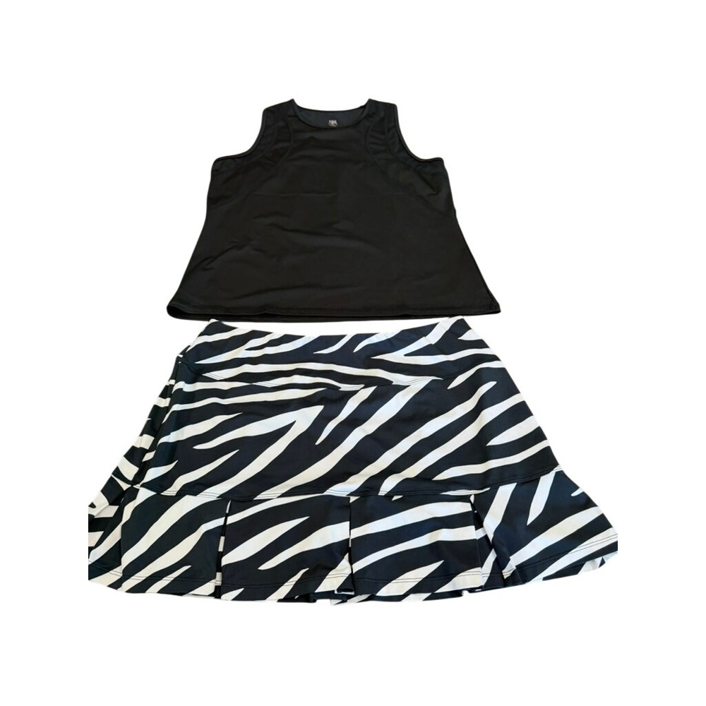 Tail Womens Black Tank Top and Zebra Print Pleated Skort Activewear Set XL L Set